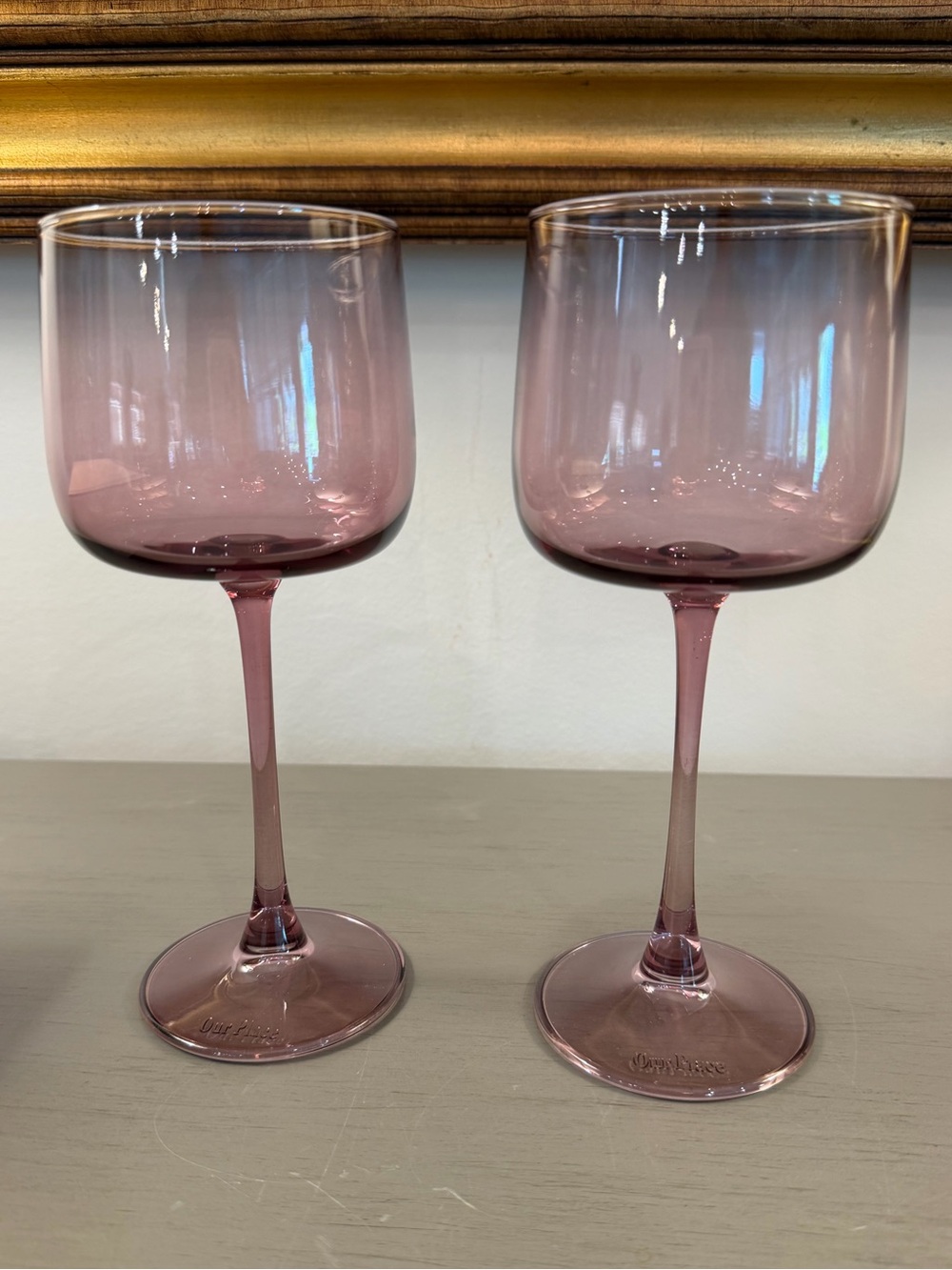 Our Place Tinted Wine Glasses Set of 2 Goblets Rose Purple Color 12oz NEW In Box